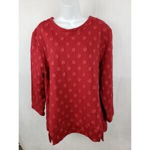 EUC Niche Nilgun Derman Red Polka Dot Lagenlook Long Sleeve Shirt Size XL